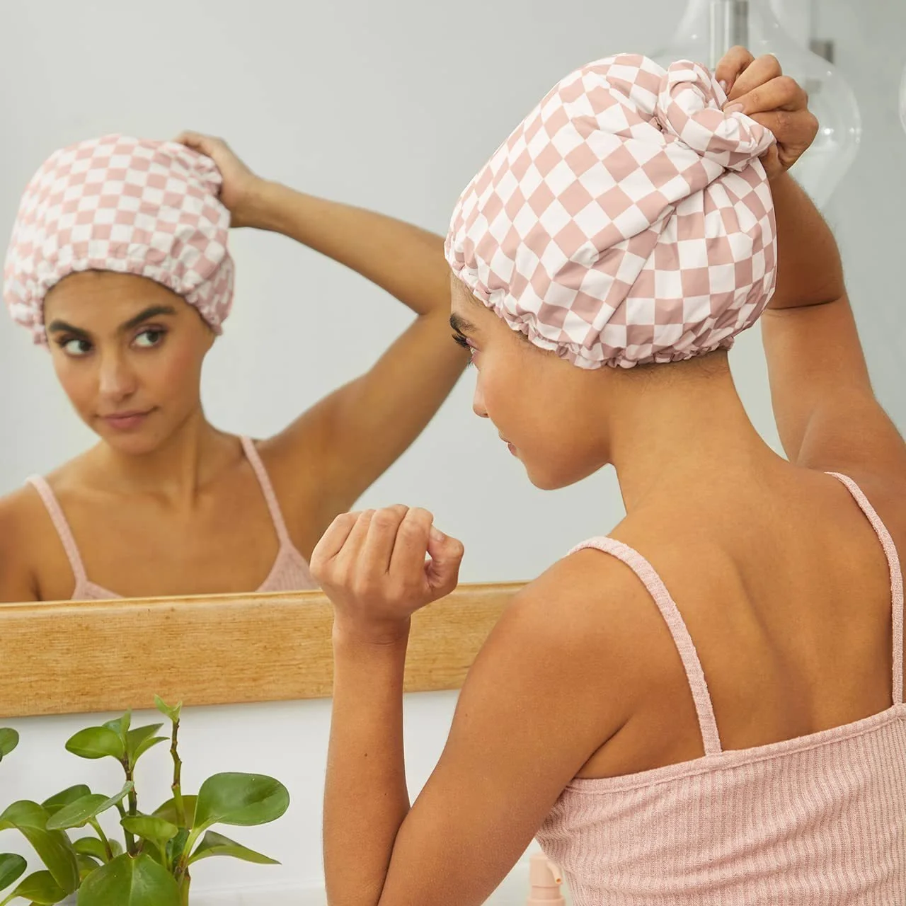 Waterproof Plaid Shower Cap for Women