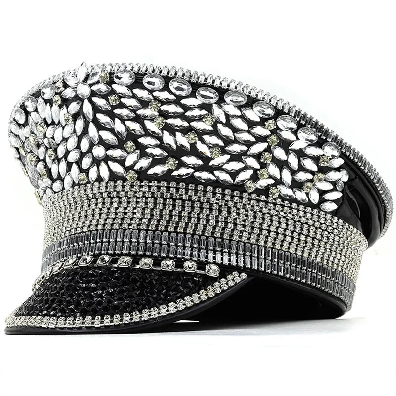Wedding Hat with Sequins - Flat Top Cap for Women