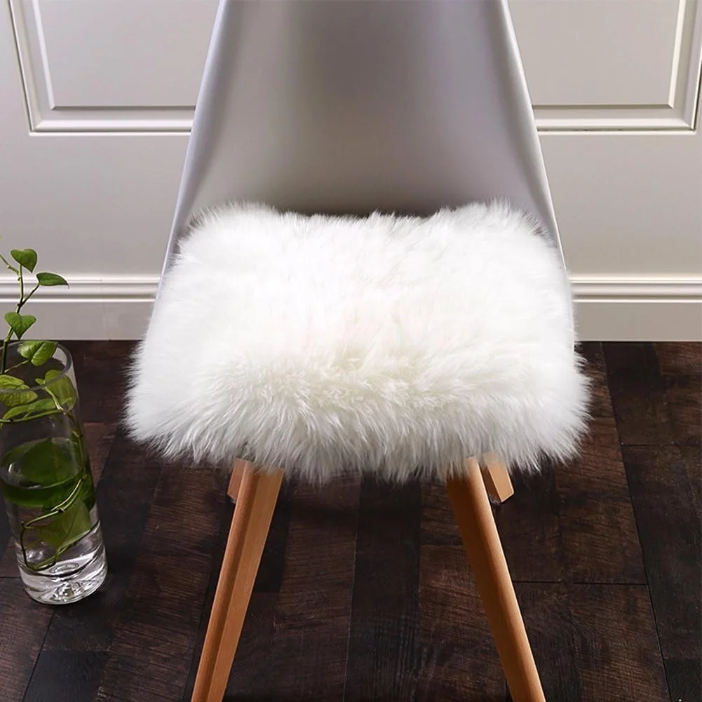 White Faux Sheepskin Throw Rug, Small Fluffy Shag Fur Chair Cover Pad for Living Room, Bedroom, Dorm and Home