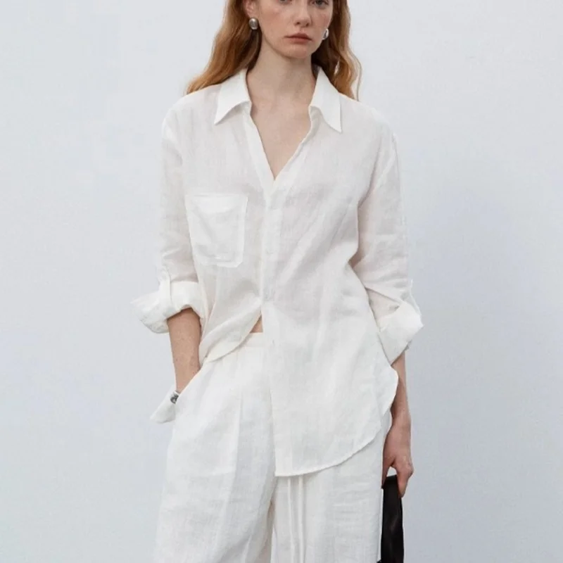 White Linen Shirt Women's Summer Thin Loose Top