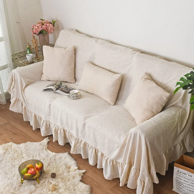 Wholesale Linen Sofa Cover with Ruffled Edge – Full Coverage