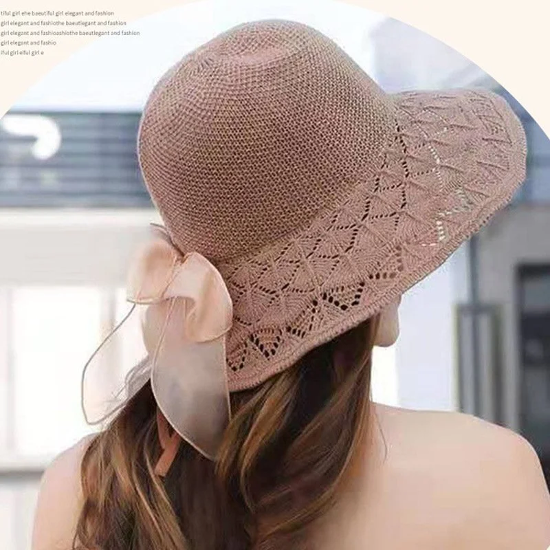 Wide Brim Crochet Straw Hat for Women