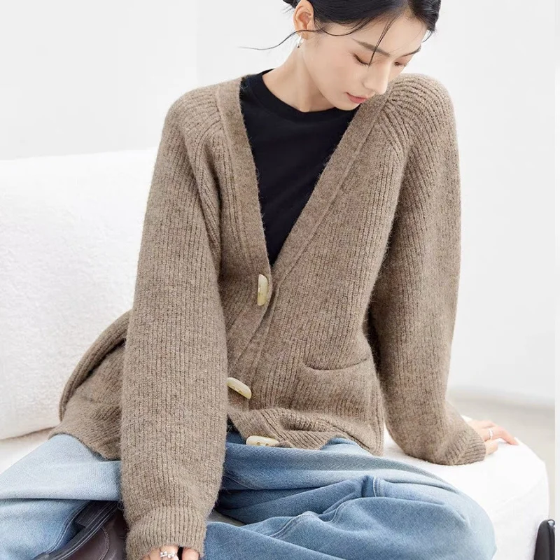 Winter New Horn Button Loose Sweater Coat