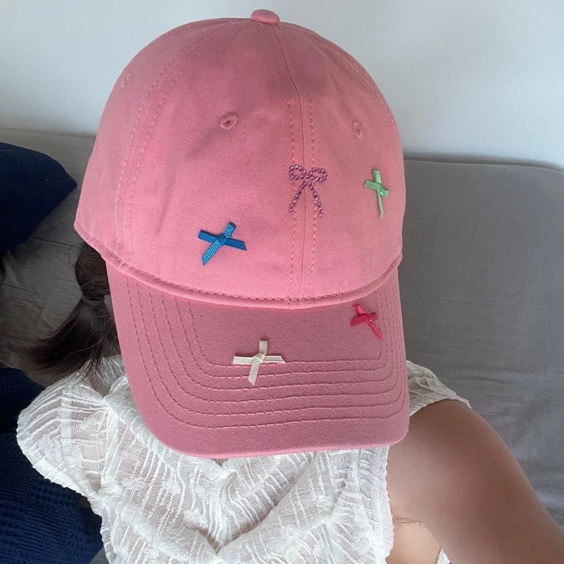 Winter Rhinestone Pink Baseball Cap for Women
