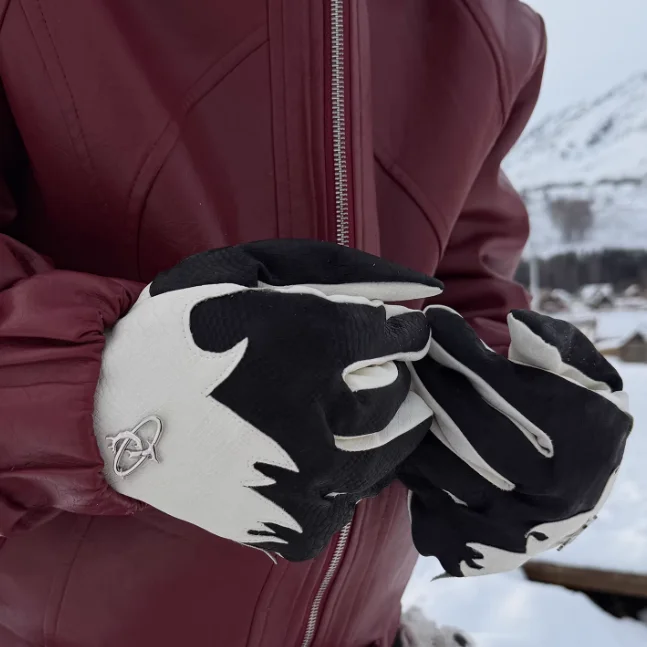 Winter Sheepskin Gloves for Women - Flame Contrast Crocodile Grain