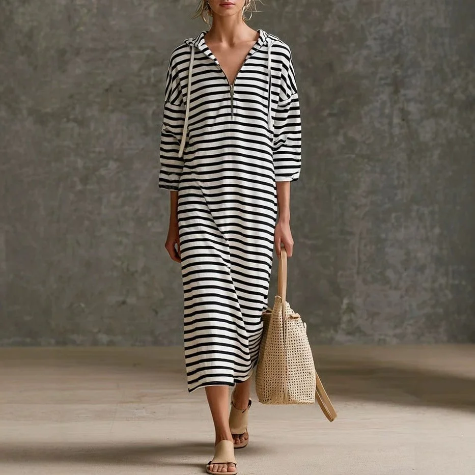 Women's Casual Striped Hooded Sporty Dress