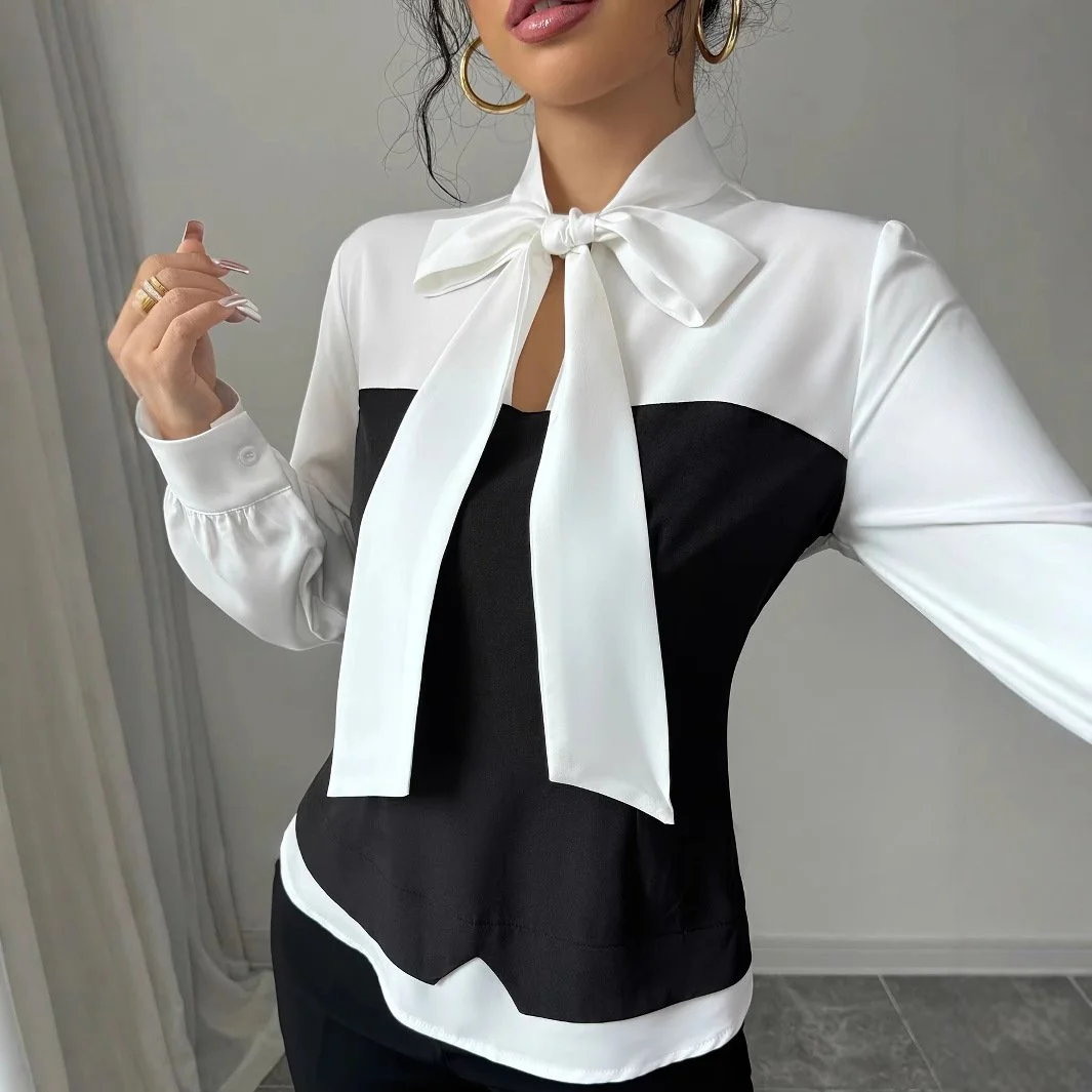 Women's Elegant Bow Long Sleeve Blouse