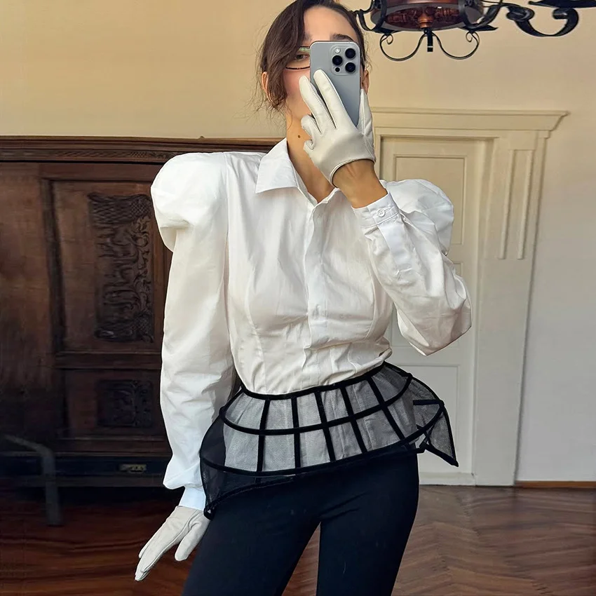 Womens Elegant White Long-sleeve Workwear Top