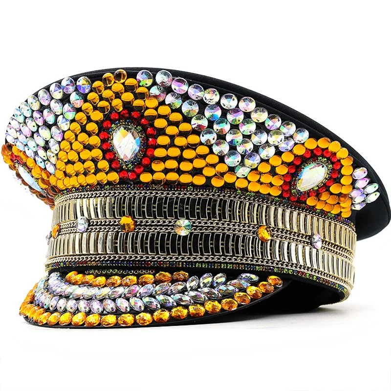 Women's Flat Top Party Hat with Gold Diamond Embroidery