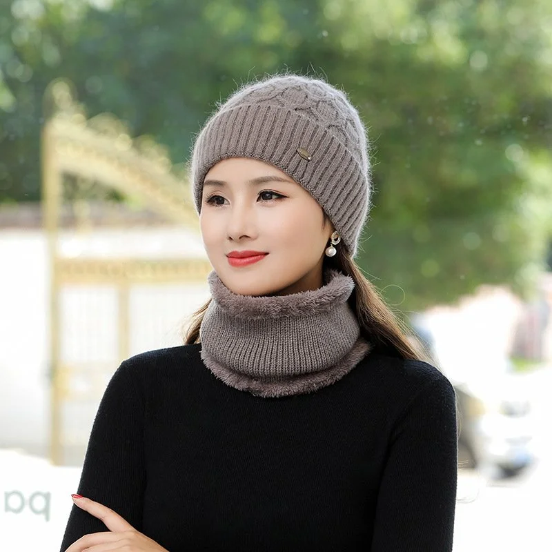 Women's Fleece Warm Wool Hat Scarf Set