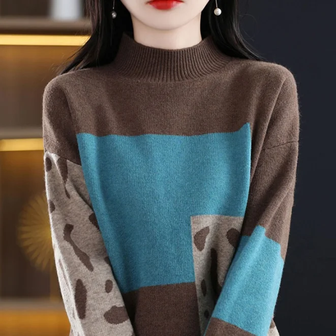 Womens Half-turtleneck Color-block Base Layer Top Extra-soft and Thick
