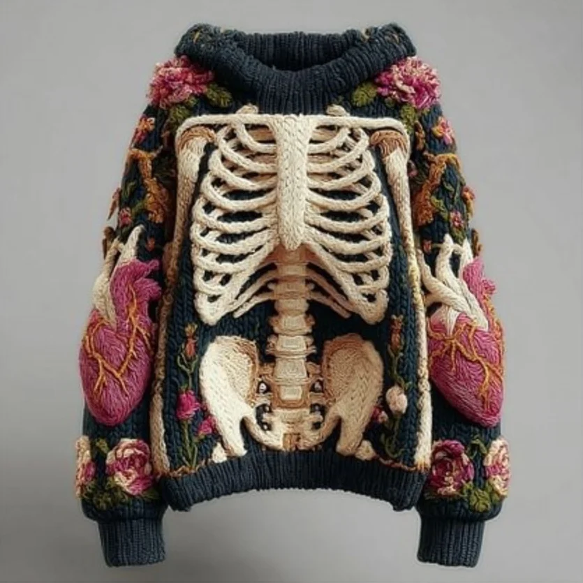 Womens Halloween Top Crew-neck Sweater with Faux Fur Details