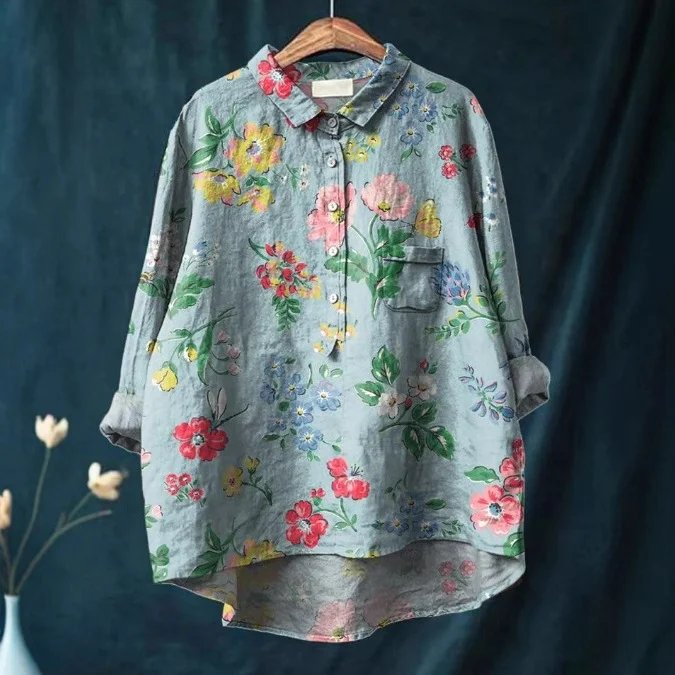 Womens Loose-fit Casual Top With A Round Neckline And Floral Print