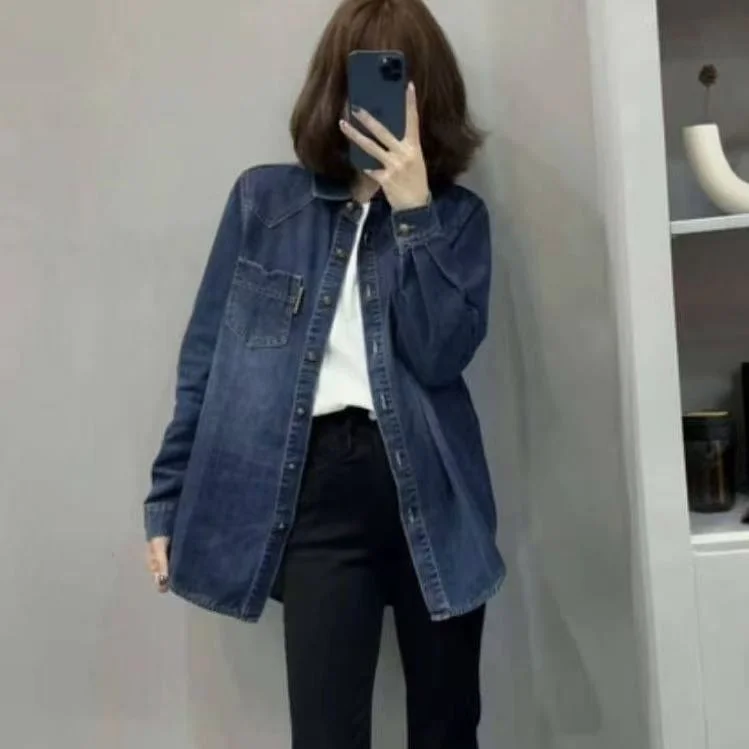 Women's Loose-Fitting Layered Casual Padded Denim Shirt