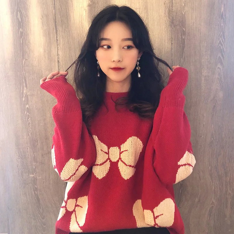 Women's Loose Top Student Cute Red Sweater