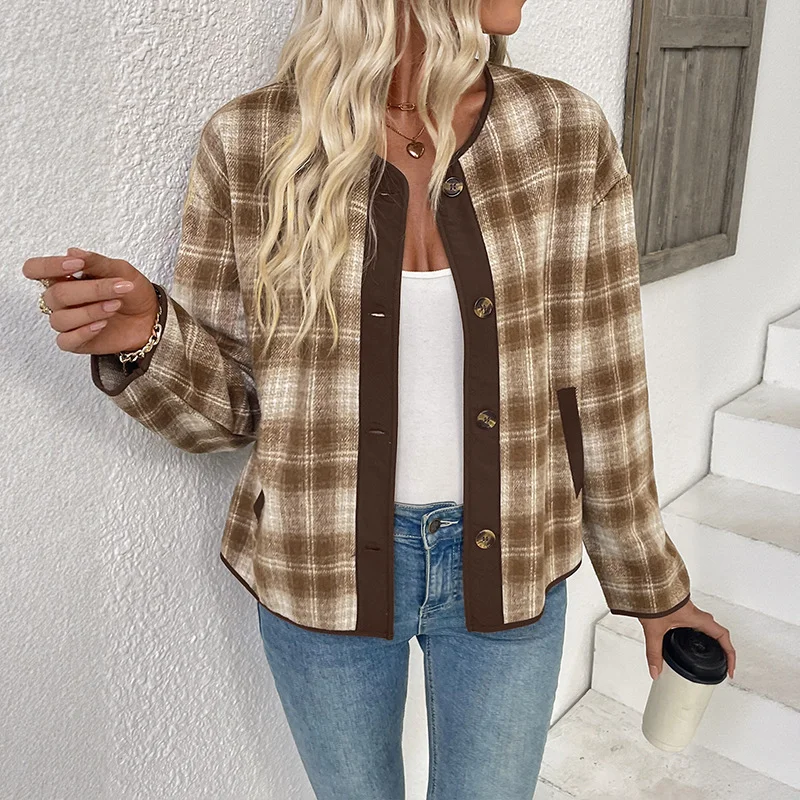 Women's Plaid Jacket Casual Plaid Cardigan