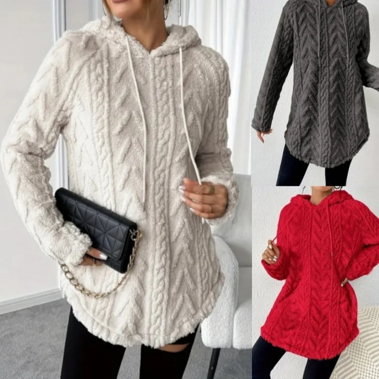 Women's Polyester Hooded Knitted Long Sweater