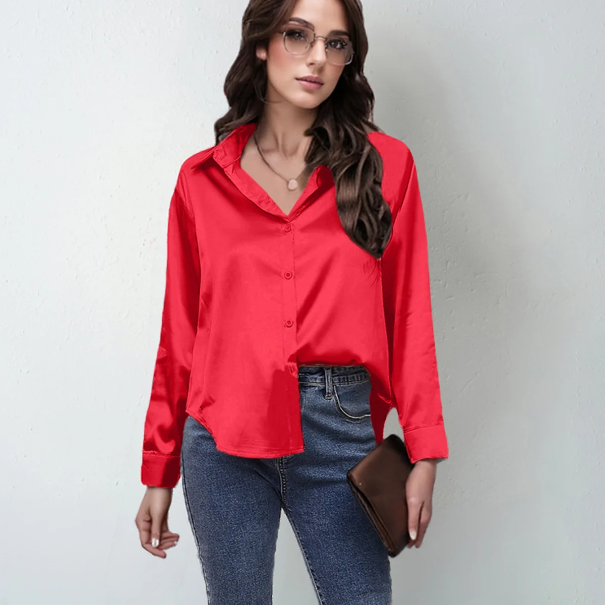 Women's Silk-like Long-sleeved Shirt Top