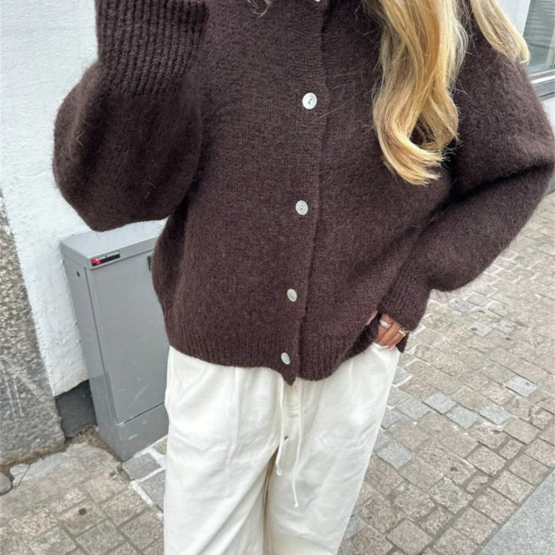 Women's Soft Light Purple Long Sleeve Hip Knitted Cardigan