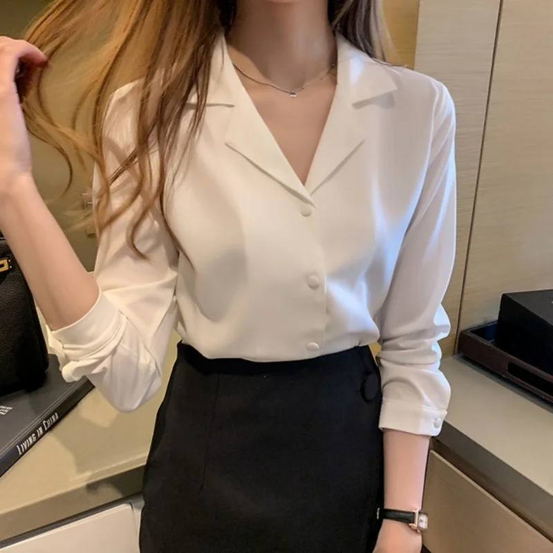 Women's Solid Color Buttons Loose Chiffon Shirt