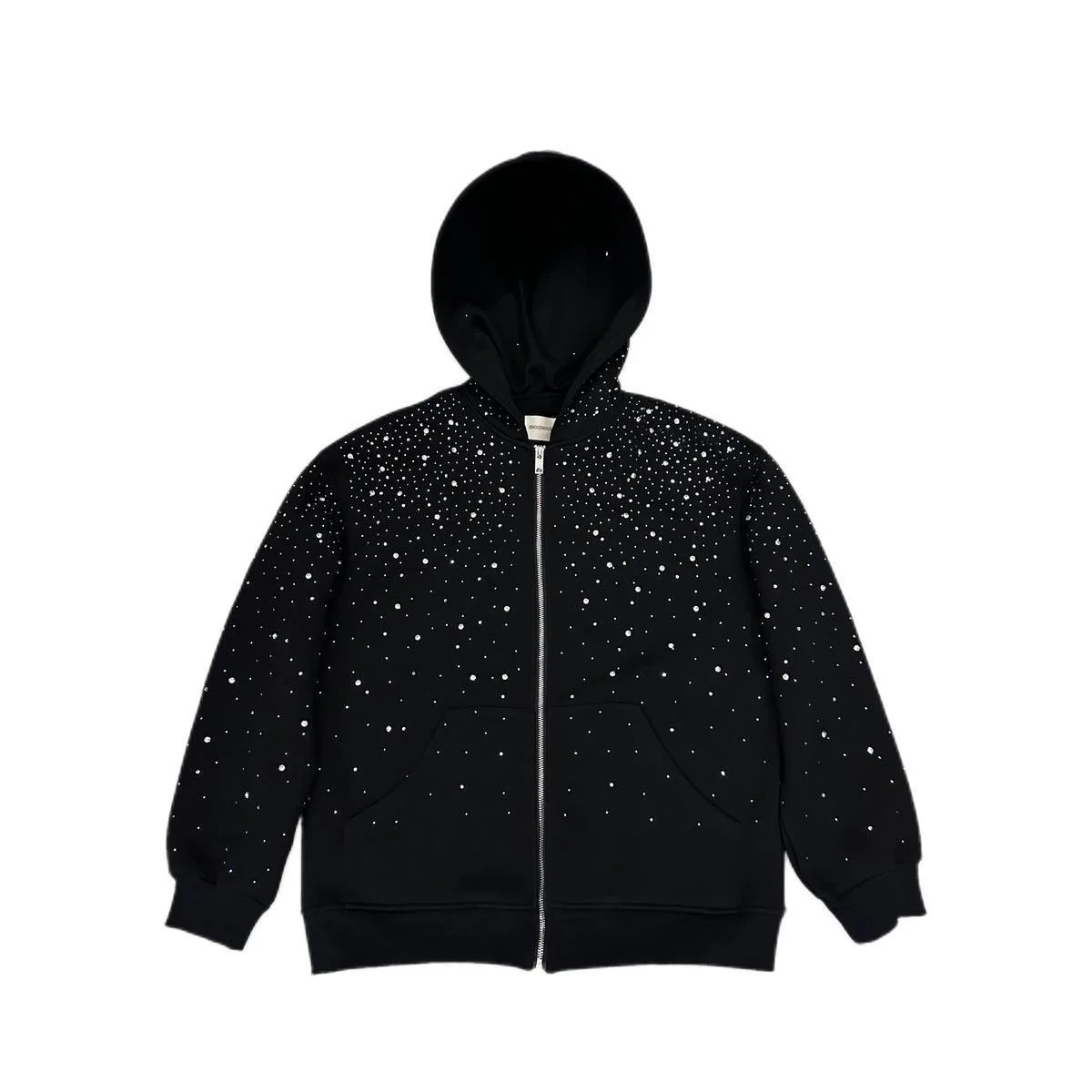Women's Solid Color Casual Hooded Jacket with Rhinestone Details