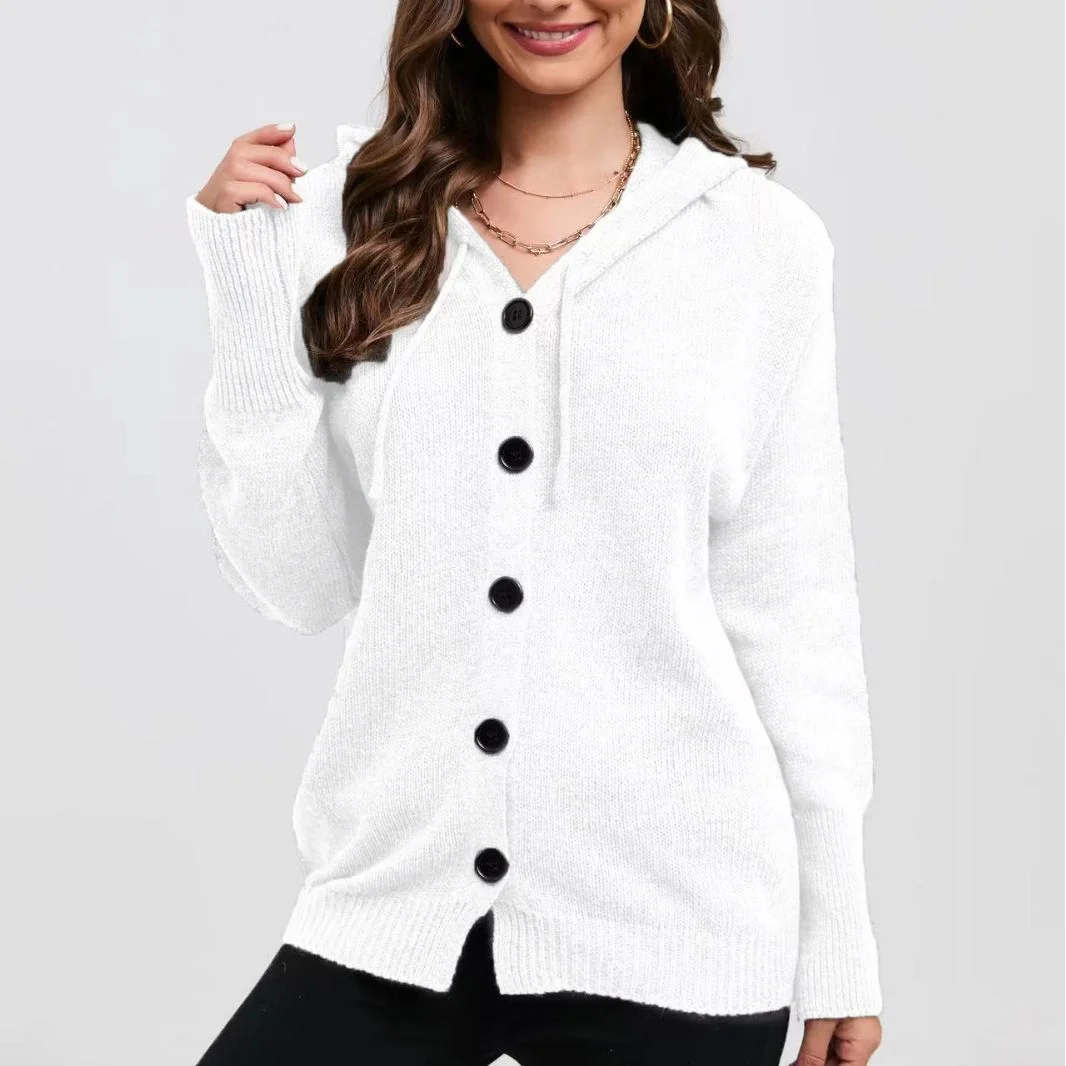 Women's Solid Color Hooded Single-breasted Sweater