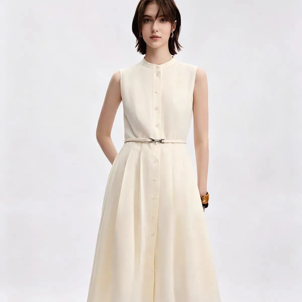 Womens Solid Color Loose and Versatile Sleeveless Sheath Dress