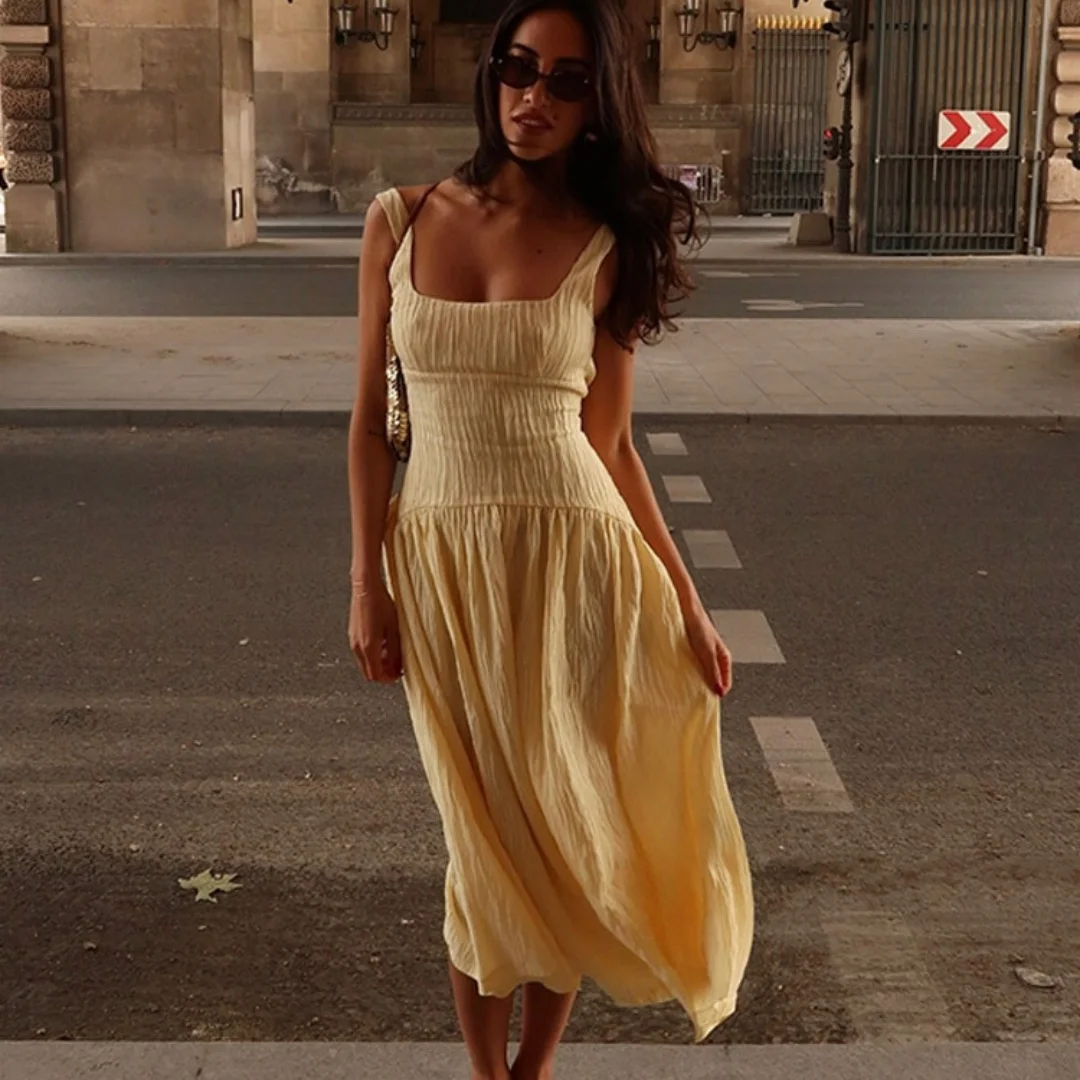 Womens Solid Color Midi Slim Fit Fashion Dress
