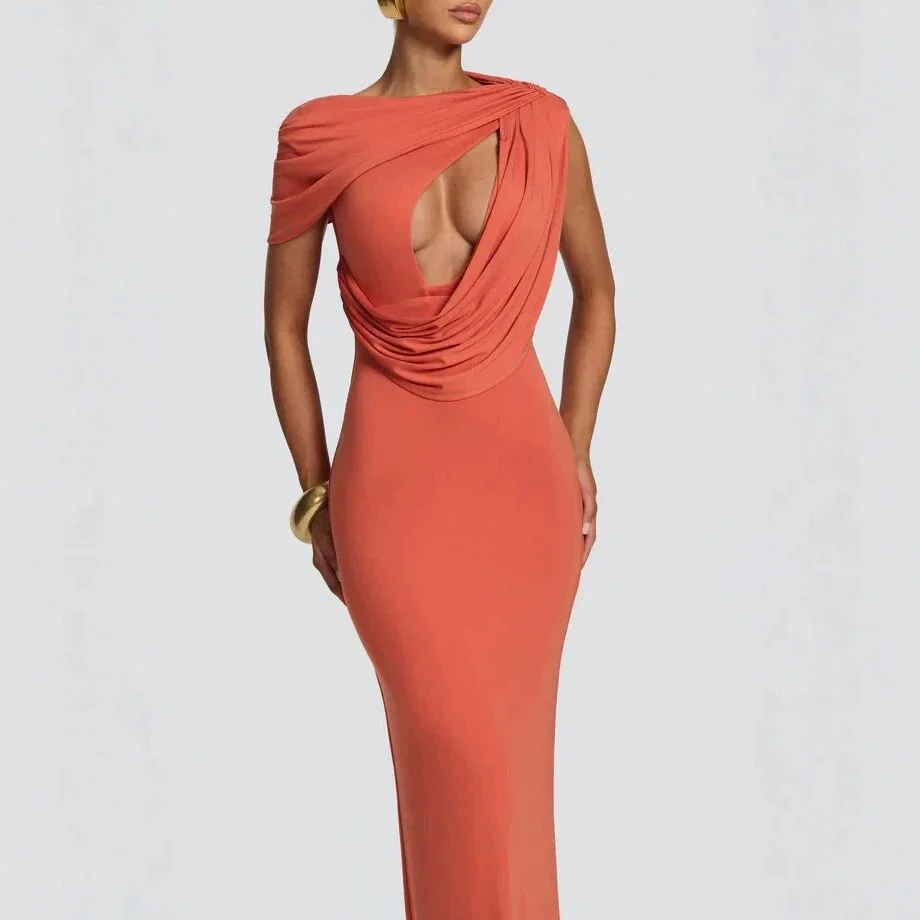 Women's Solid-color Sexy Hollowed-out Ruched Dress