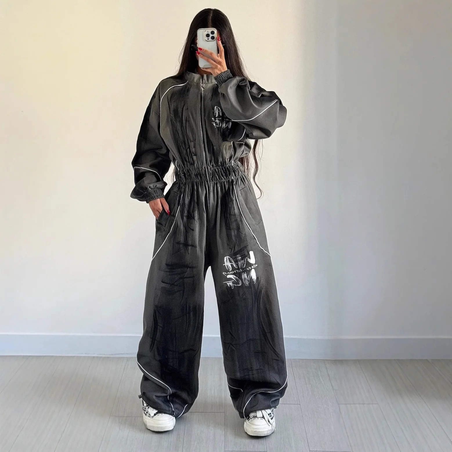 Women's Street Hip-hop Washed Graffiti Brushed Jumpsuit