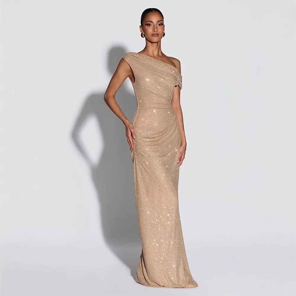 Womens Stylish Elegant Figure-hugging Off-shoulder Sequin-embellished Dress