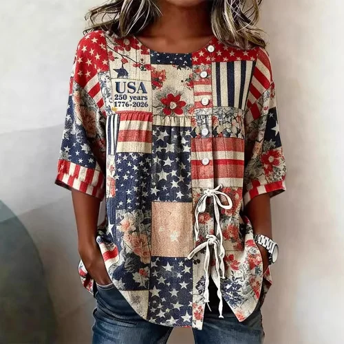 Womens Summer New Style Casual Short-Sleeve Shirt With Tie-Detail Hem
