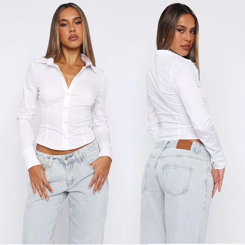 Womens Top Solid Color Slim-fit Ladies Long-sleeve Elegant