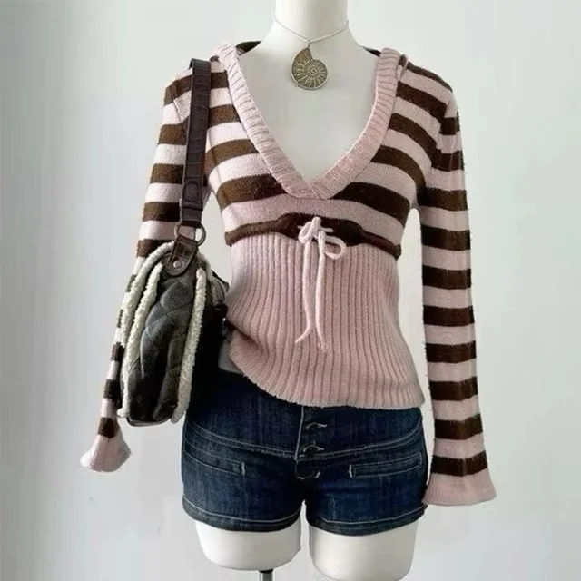 Women's V-neck Stripes Pullover Sweater