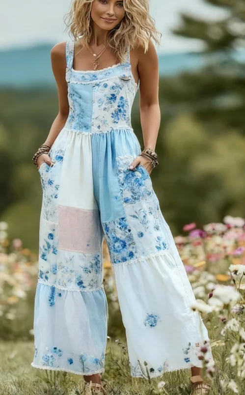 Women's Vintage Retro Print Casual Sleeveless Jumpsuit