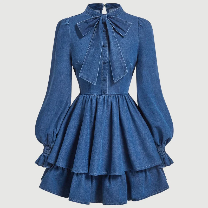 Womens Waist-cinching Slim-fit Denim Dress
