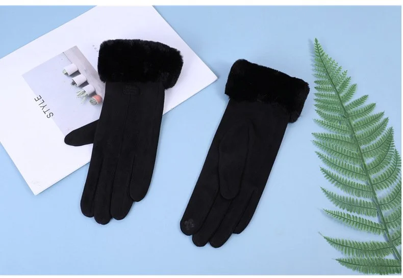 Women's Warm Suede Gloves for Autumn and Winter