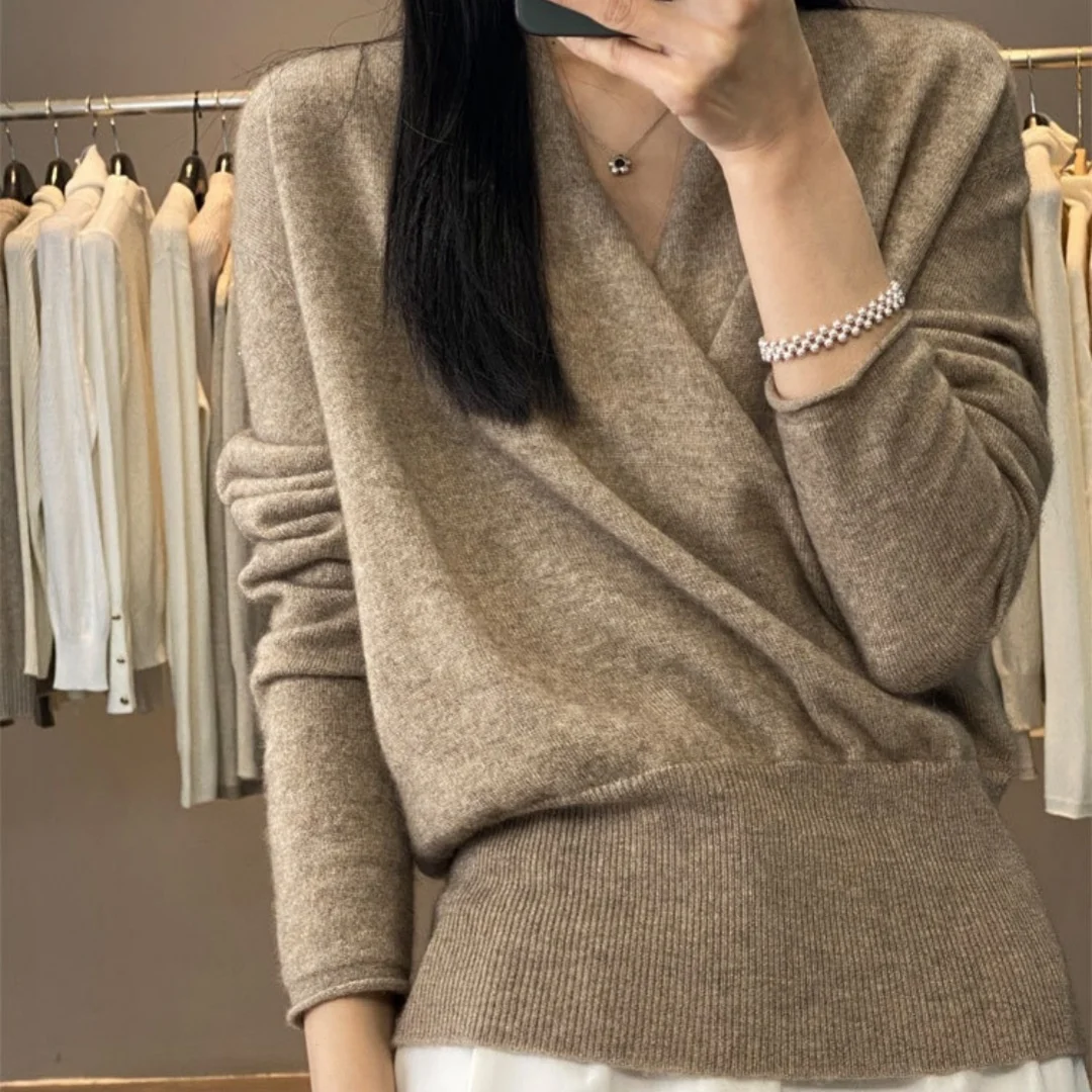 Women's Wool Skin-friendly Cross-collar Top
