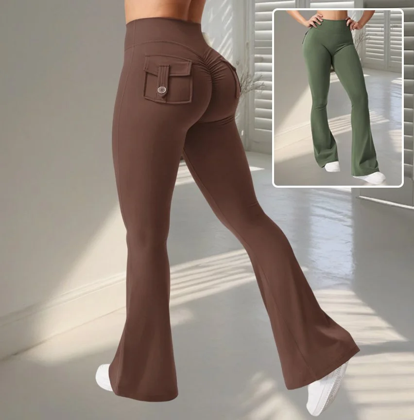 Yoga Fitness Flared Pants with Pockets Ins Fashion Slim High Waist Sports Trousers Scrunch Butt Booty Workout