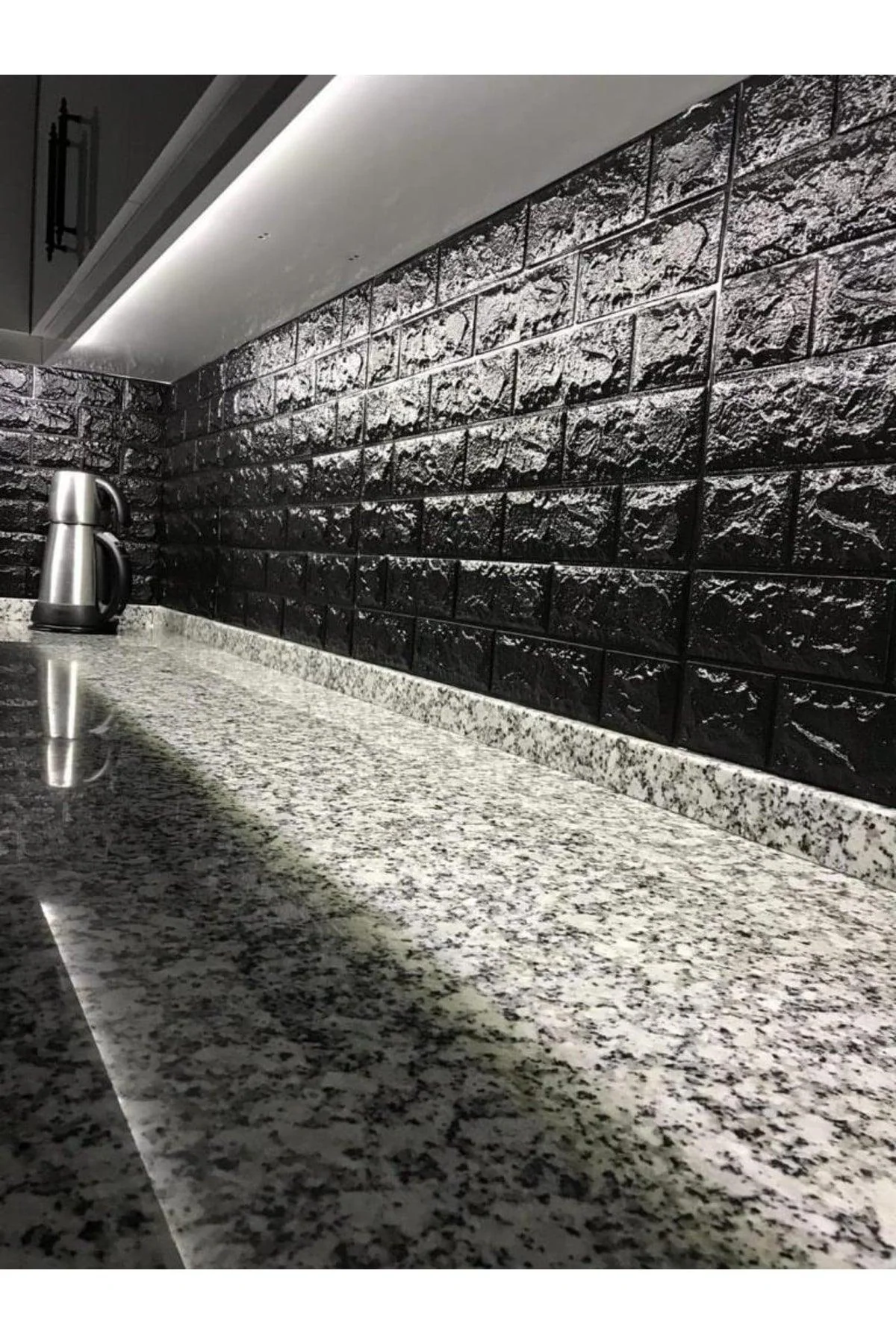Self-adhesive black 3D brick-pattern kitchen wallpaper panel