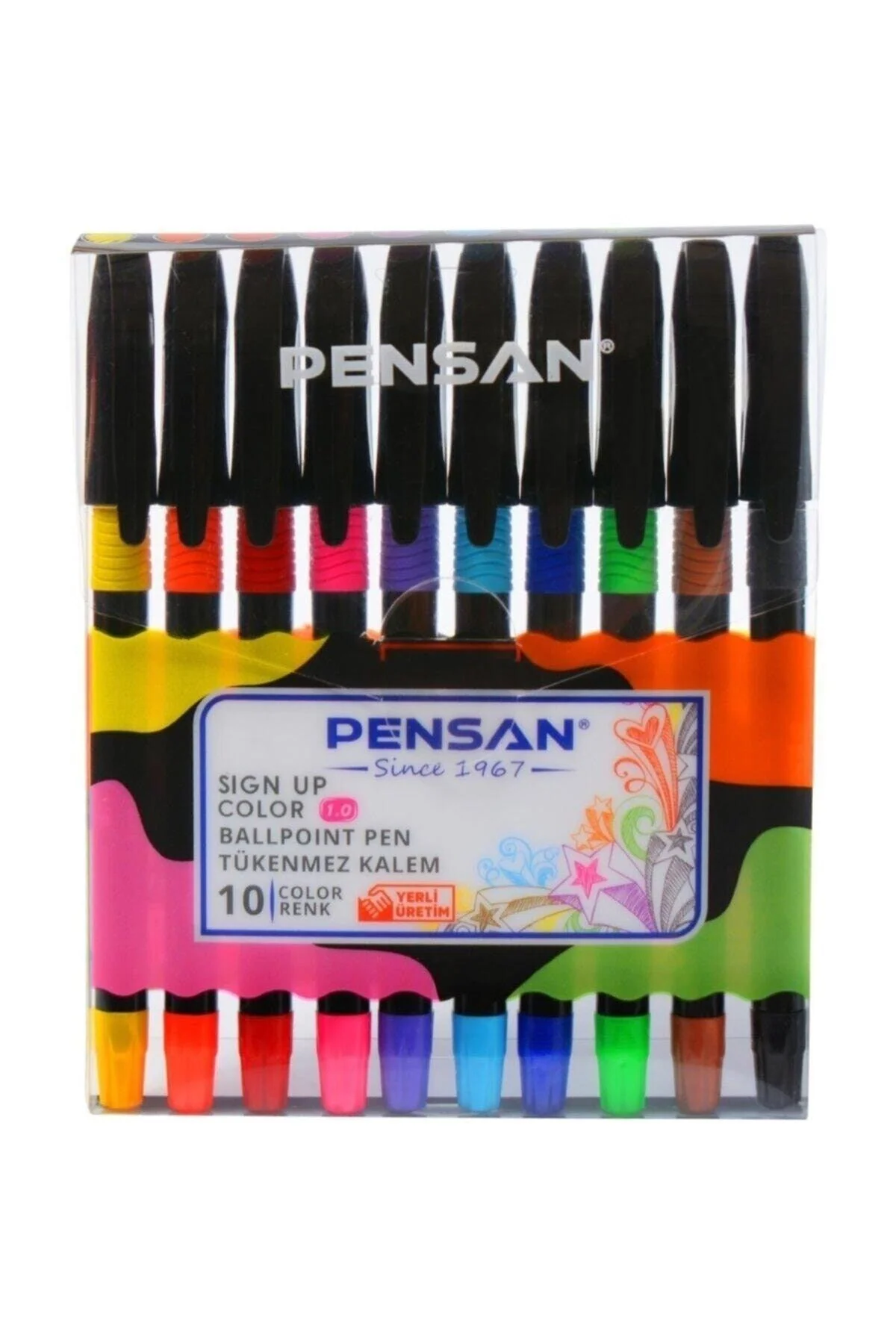 10-pack colored ballpoint pens with vivid ink and soft grip