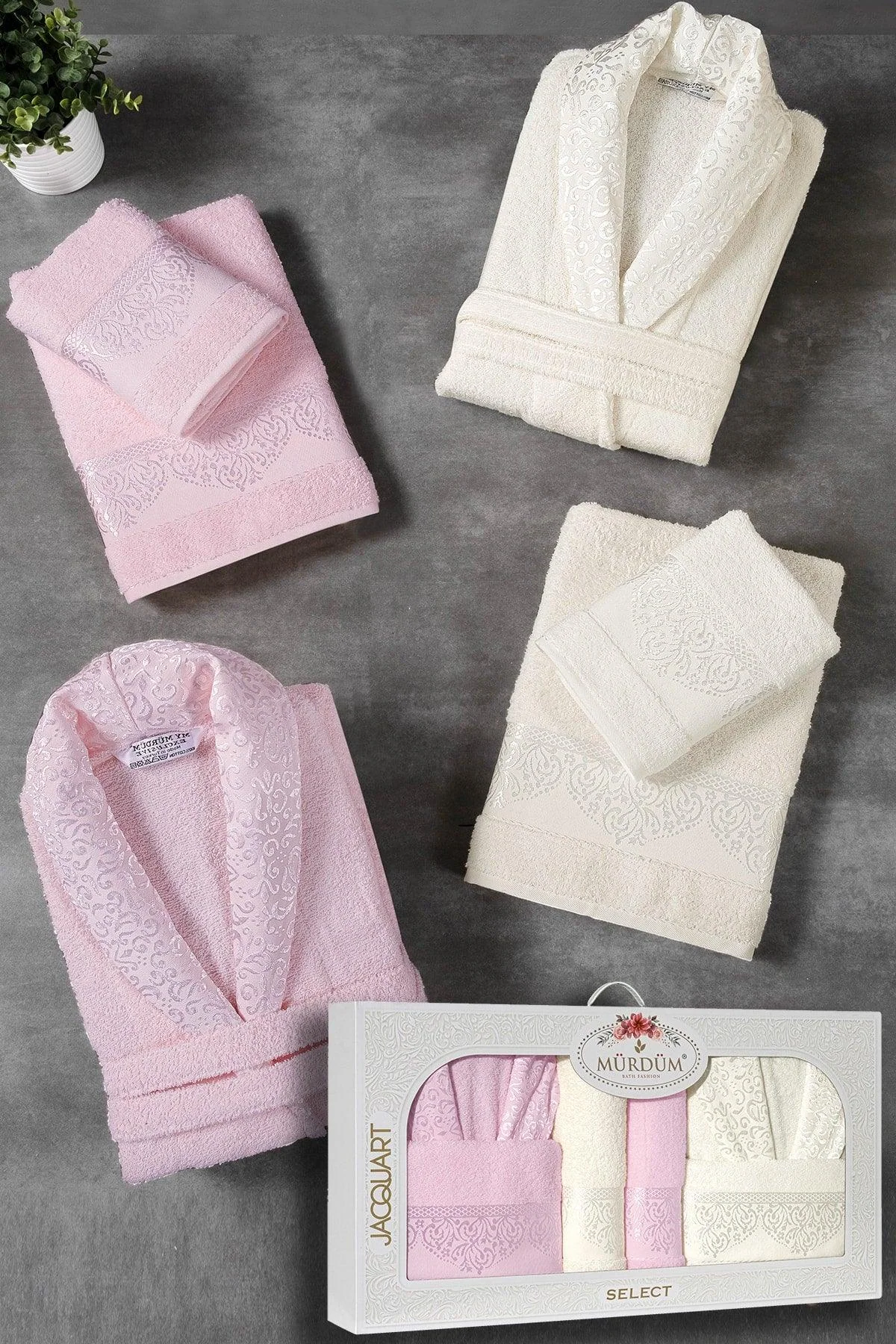10-Piece Jacquard Patterned Bathrobe Set for Women and Men