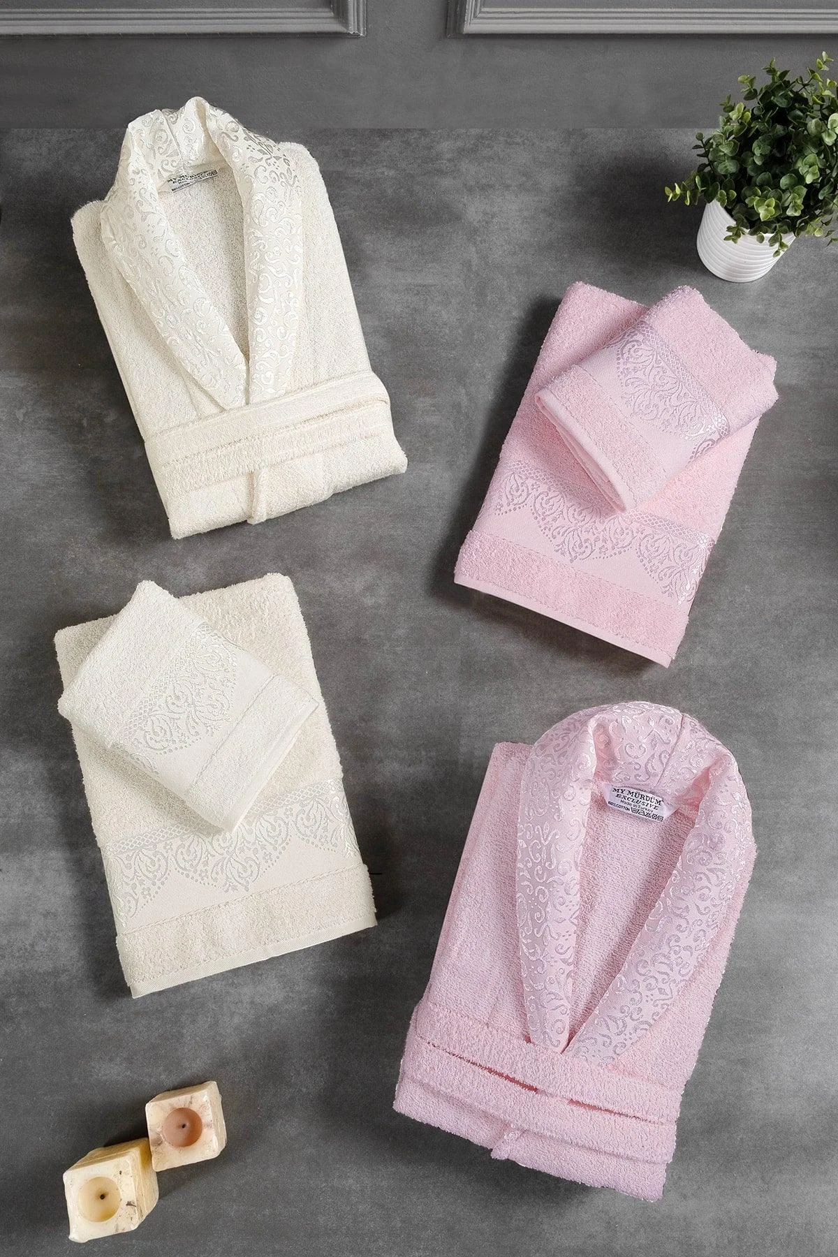 10-Piece Jacquard Patterned Bathrobe Set for Women and Men