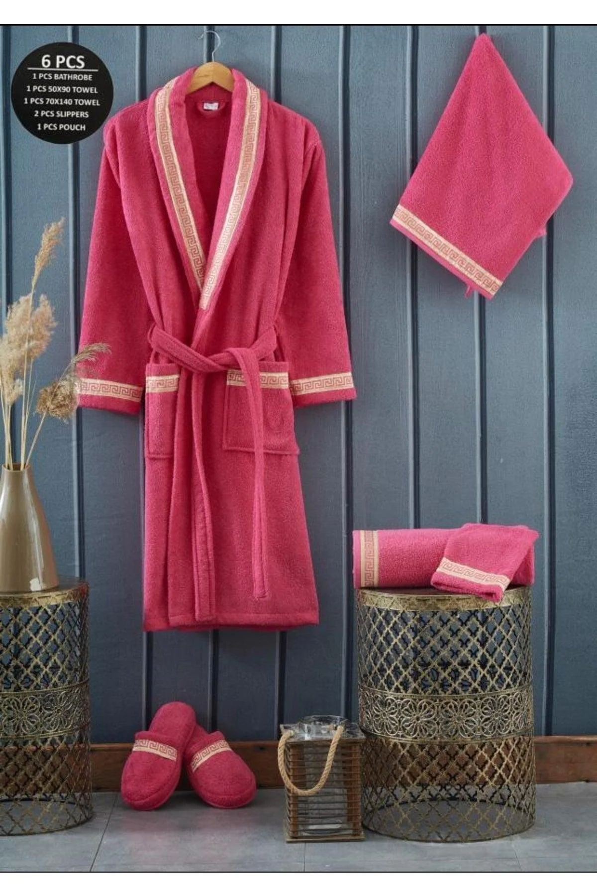 100% Cotton Bathrobe Set with Towels and Slippers
