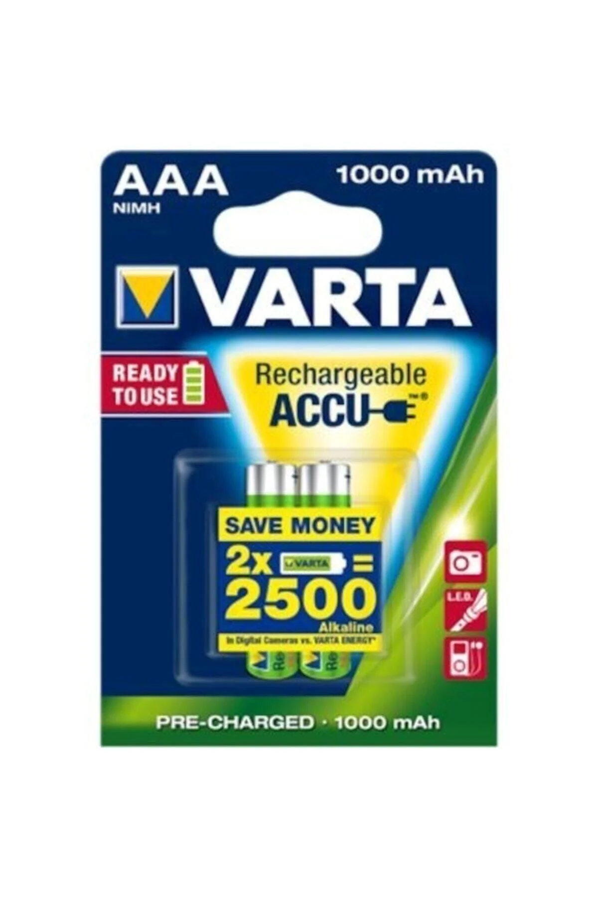 Pair of 1.2V 1000mAh AAA Rechargeable Batteries