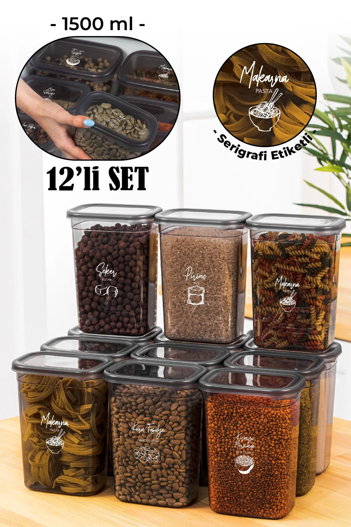 12-piece modular plastic food storage container set with stackable design