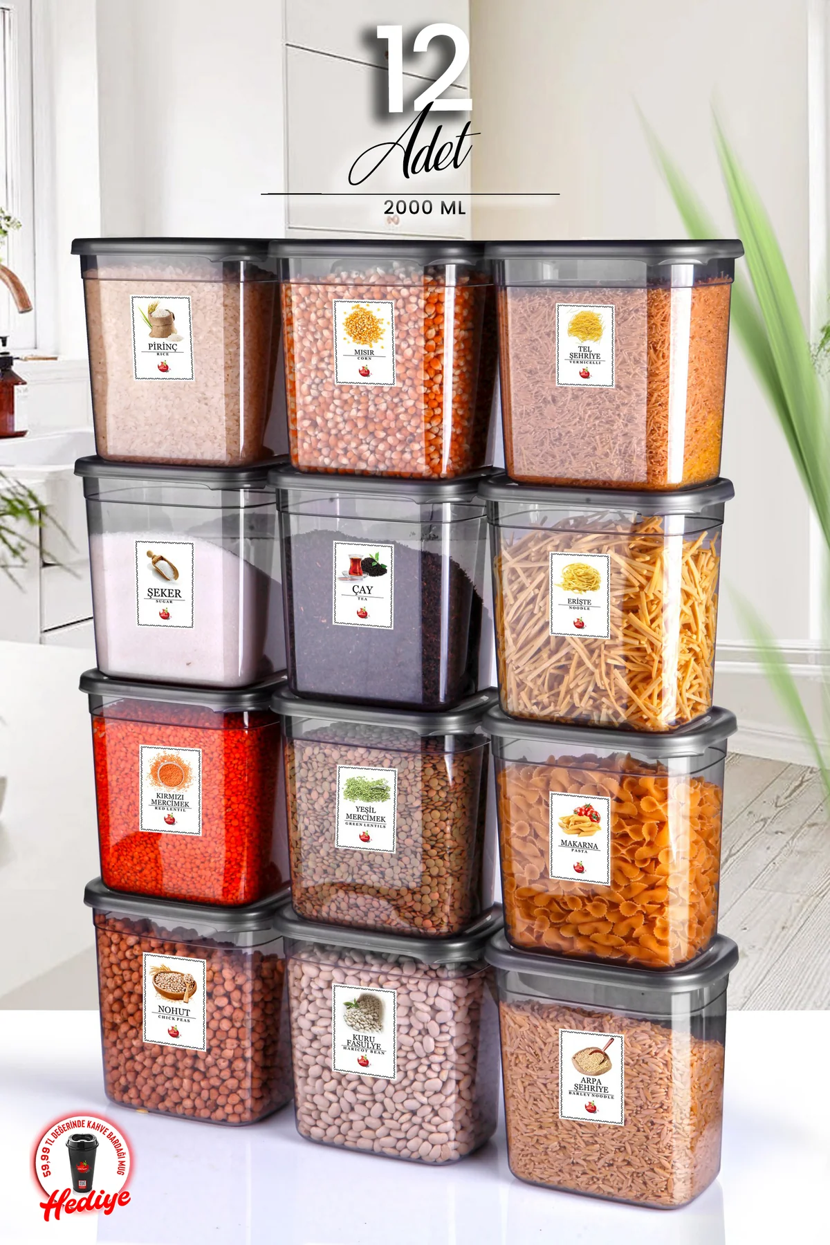 12-Piece 2-Liter Stackable Rectangular Food Storage Container Set with Washable Labels