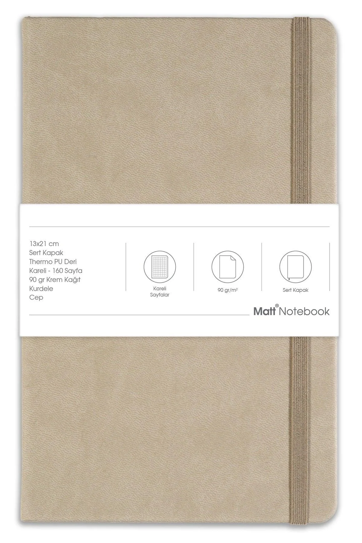 Hardcover Checkered Notebook 13x21cm Ivory Pages 80 Sheets