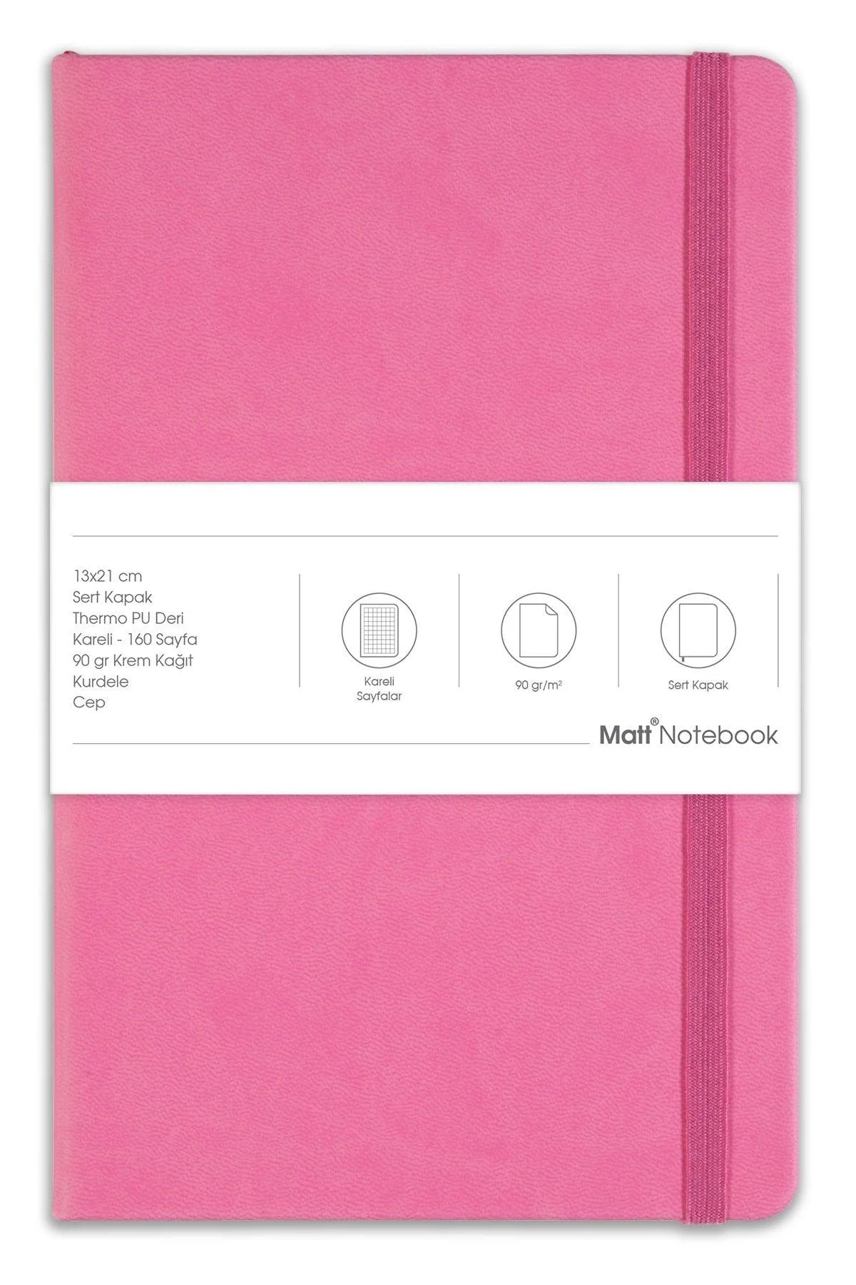 Pink elastic cover checkered notebook with cream-colored pages
