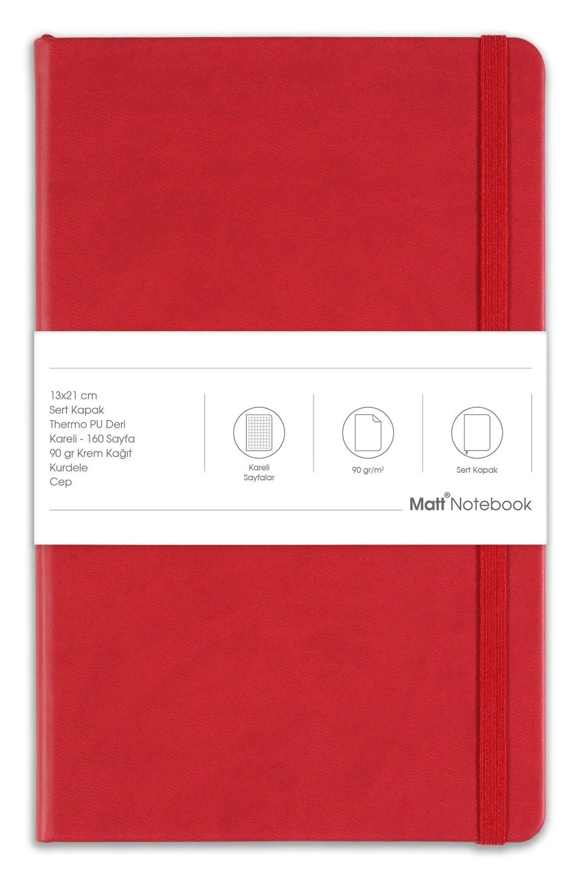 Red Checkered Notebook 13x21cm with 80 Pages Ivory Paper